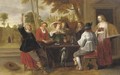 Elegant company at table on a terrace - Christoffel Jacobsz van der Lamen