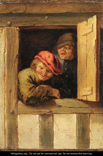 Two peasants at a window - (after) Adriaen Jansz. Van Ostade