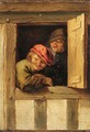 Two peasants at a window - (after) Adriaen Jansz. Van Ostade