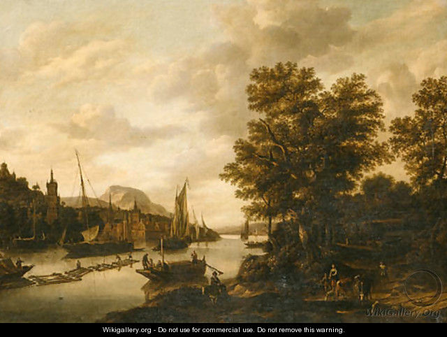 .A river Landscape with Loggers and Sailboats - (after) Adriaen Hendriksz. Verboom