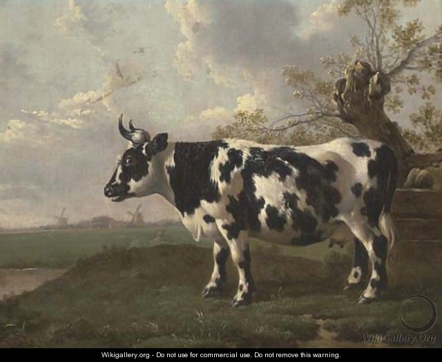 A pastoral landscape with a cow by a pollard willow - (after) Abraham Van, I Strij