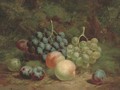 Peaches, grapes and plums on a mossy bank - Charles Thomas Bale