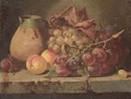 Grapes, plums, and peaches with a jug on a ledge - Charles Thomas Bale