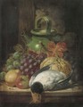 Grapes, a pumpkin, apple, pear, pigeon and pot, on a table - Charles Thomas Bale