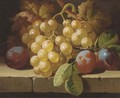Grapes and plums on a stone ledge - Charles Thomas Bale