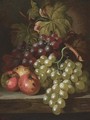 Grapes and apples on a wooden ledge - Charles Thomas Bale