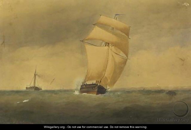 A sailing trader and paddle tug running down Channel - Charles Taylor