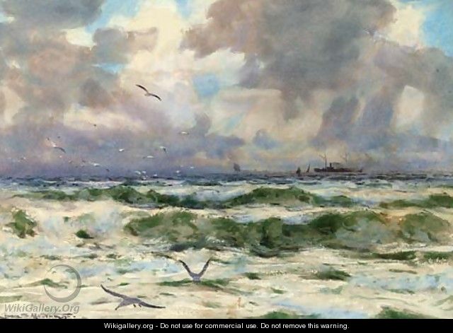 Gulls playing in the surf - Charles Mottram