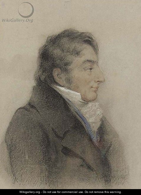 Portrait of Joseph Mallord William Turner (1775-1851), in profile to the right in a black coat, blue waistcoat and cravat - Charles Turner