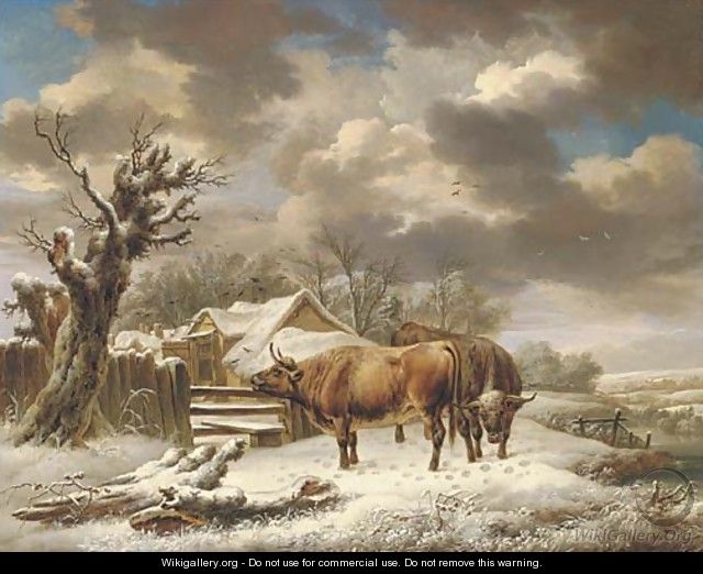 Livestock in a winter landscape - Charles Towne