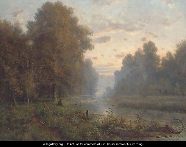 Angling at dusk - Charles-Felix-Edouard Deshayes