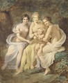 The Three Graces holding Cupid drawing a bow - Etienne-Charles Leguay