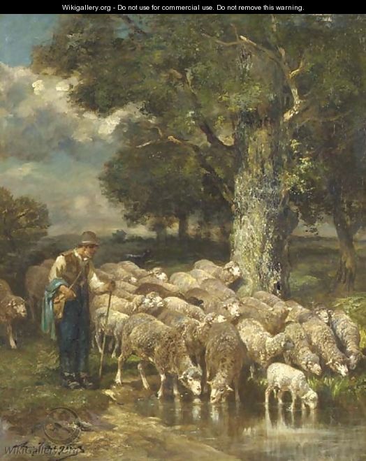 Un berger avec son troupeau - Charles Émile Jacque