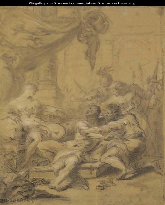 A prisoner with soldiers in front of a queen - Charles-André van Loo