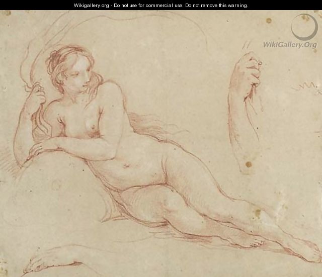 A reclining female Figure, with subsidiary studies of her arms - Charles Joseph Natoire