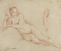 A reclining female Figure, with subsidiary studies of her arms - Charles Joseph Natoire