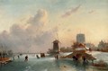 On the ice on a sunny day - Charles Henri Leickert