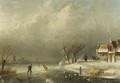 Figures skating on a frozen waterway on a windy day - Charles Henri Leickert