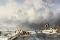 At the 'koek en zopie' in a panoramic winter landscape - Charles Henri Leickert