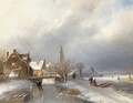 A winter's day with skaters on the ice - Charles Henri Leickert