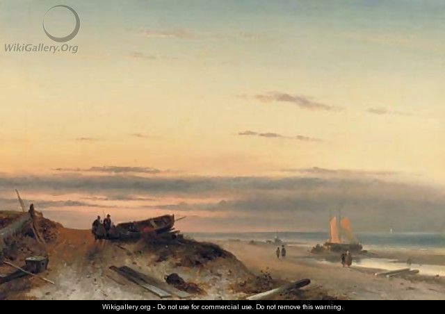 A late afternoon on the beach in summer - Charles Henri Leickert