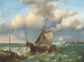 Barges in a stiff breeze at the harbour mouth - Charles Martin Powell