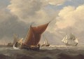 An English flagship heaving-to off the Dutch coast with barges inshore - Charles Martin Powell
