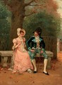An amorous couple in the park - Charles Louis Kratke