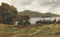 September morning on Lake George across from west end of 'Sagamore bridge' to Buck and Pilot Mountains, New York - Charles Linford