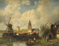 View of a town along a canal - Charles Henri Leickert