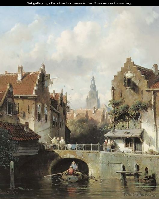 View of a canal in a Dutch town - Charles Henri Leickert