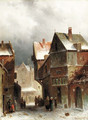 Townsfolk on a snowy street - Charles Henri Leickert