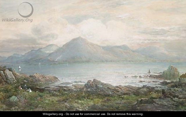 Sailing on the lake, in a mountainous landscape - Charles Nicholls Woolnoth