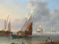 Unloading the catch at the end of the day, with merchantmen at anchor beyond - Charles Martin Powell