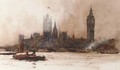 The Houses of Parliament, from the river Thames - Charles Edward Dixon