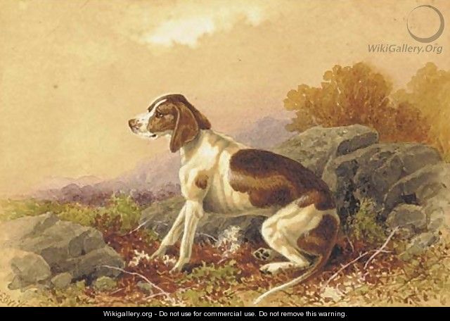 A seated hound in a landscape - Charles Edward Snr Brittan