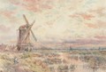 A windmill on the Fens at dusk - Charles Frederick Allbon