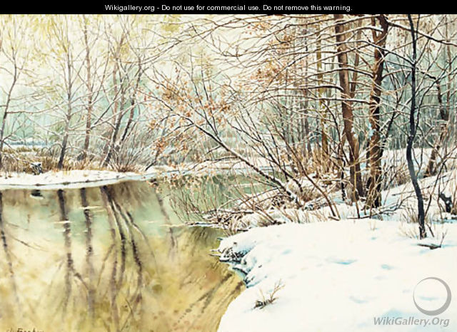 A snowy river landscape - Charles Frechon