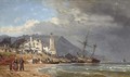 Unloading vessels on the Normandy coast - Charles Euphraisie Kuwasseg