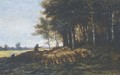 A shepherd and his flock at the edge of a forest - Charles Émile Jacque