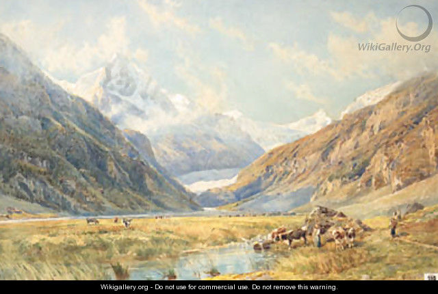 Figures and Cattle in an Alpine Meadow, Zinal - Charles Jones Way