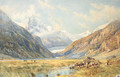 Figures and Cattle in an Alpine Meadow, Zinal - Charles Jones Way