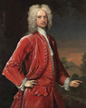 Portrait of a gentleman, three-quarter-length, in red coat and waistcoat, with a classical landscape beyond - Charles Jervas