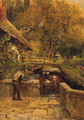 Ducks On A Stream By A Cottage In A Wooded Landscape - Charles James Lewis