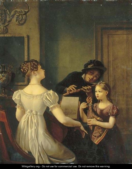 Elegant company playing music in an interior - Celestin Francois Nanteuil