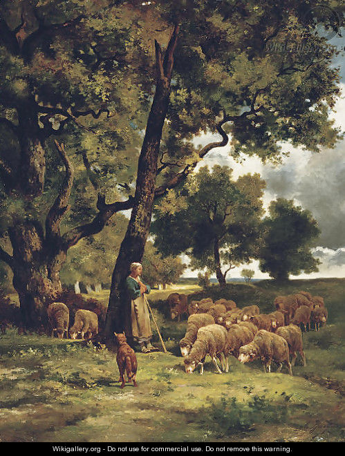 The Shepherdess and Her Flock - Charles Émile Jacque