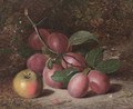Plums and an apple, on a mossy bank - Charles Archer