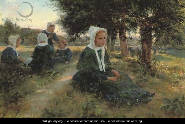 Girls in a meadow - Cesare Saccaggi