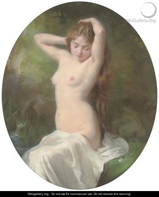 Female nude by the bathing pool - Cecille Berthe Lafosse