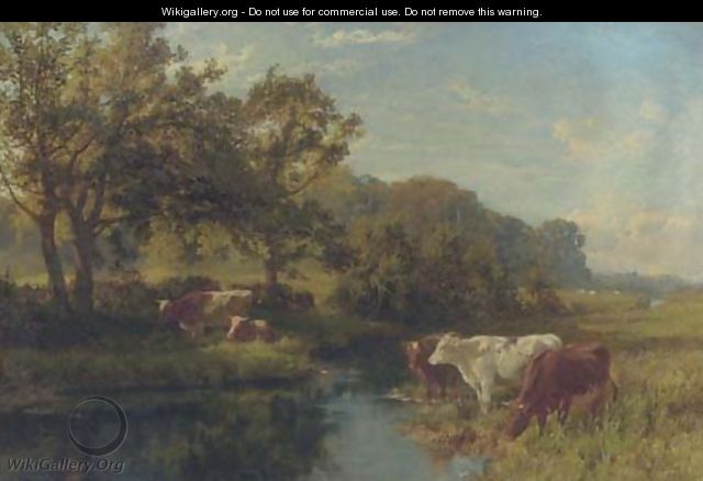 Cattle watering in a meadow - Charles Collins